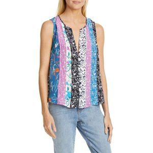 Tanya Taylor Multicolor Floral Stripe Sleeveless Blouse